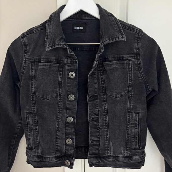Hudson Jeans Cropped Black Denim Jacket, Small - Picture 1 of 9
